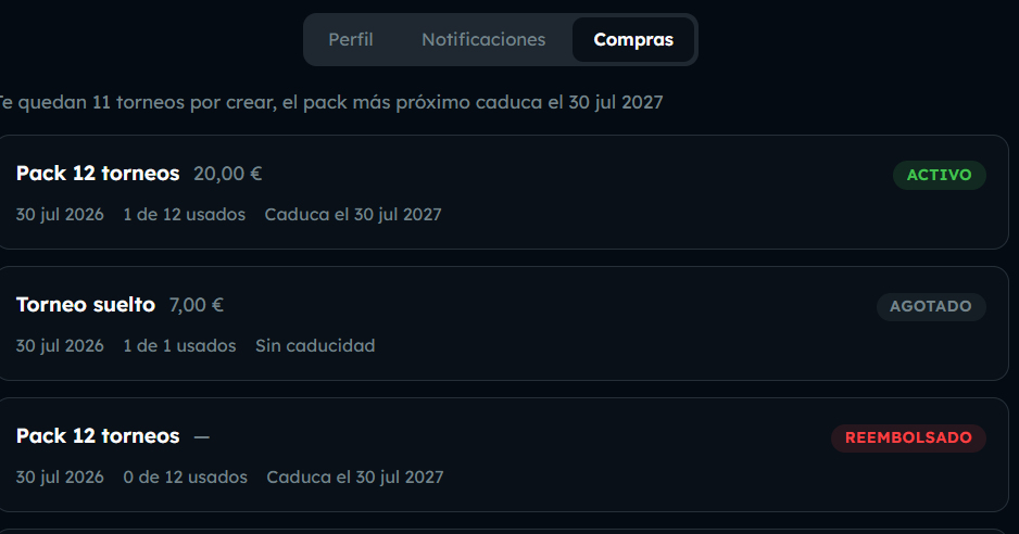 El historial de compras en la pestaña Compras de la cuenta
