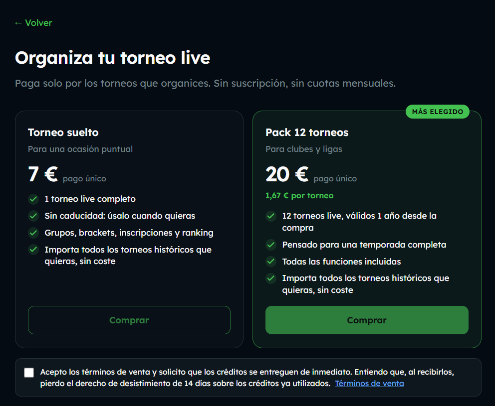 Las dos tarjetas de plan en la página de precios