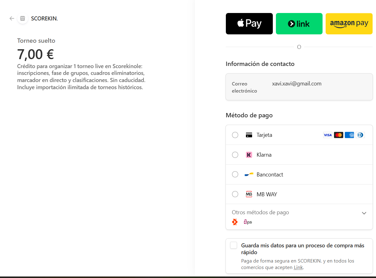 La pantalla de pago de Stripe